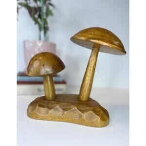 Vintage Mushroom Dolpfin Monkey Pod Wood Appetizer Server Hawaii Tiki Bar Decor